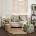 REDEARTH · Tufted Pouf Ottoman with Filler Textured Storage Cube Bean Bag Pouffe Footrest for Living Room, Bedroom, Nursery, Kidsroom; 100% Cotton (17.5"X17.5"X17.5", Solitaire Lozenge Kiwi)