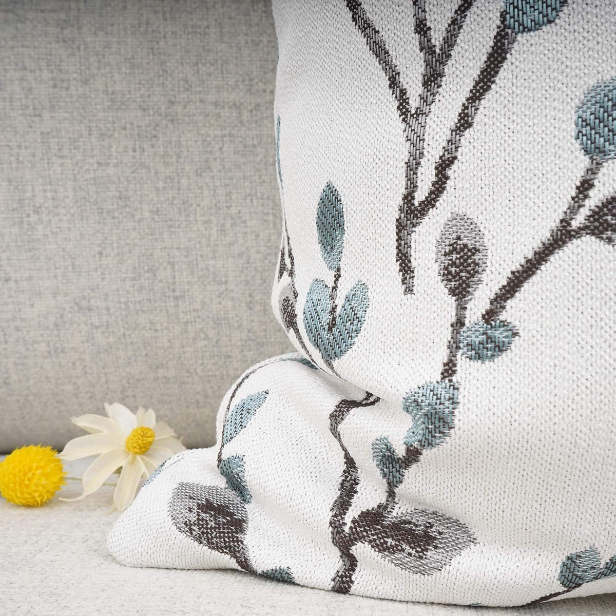 YOUR SMILE Classical Embroidery Jacquard Teal Leaf Pattern Square Decorative Throw Pillow Case Cushion Cover 18x18 inch