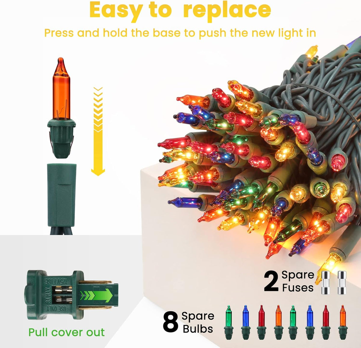 Toodour Multicolor Christmas Lights, 75ft 300 Count Incandescent Christmas String Lights, UL Certified Connectable Green Wire Xmas Lights for Tree, Holiday, Party, New Year, Indoor Xmas Decorations