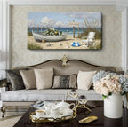 amatop Large Coastal Wall Art Nautical Beach Canvas Art Print Flower-Filled Boat on Sand Ocean Waves Seaside Seascape ArtworkSea Birds Marine Picture Home Decor for Living Room Bedroom Office 48×24 Inch