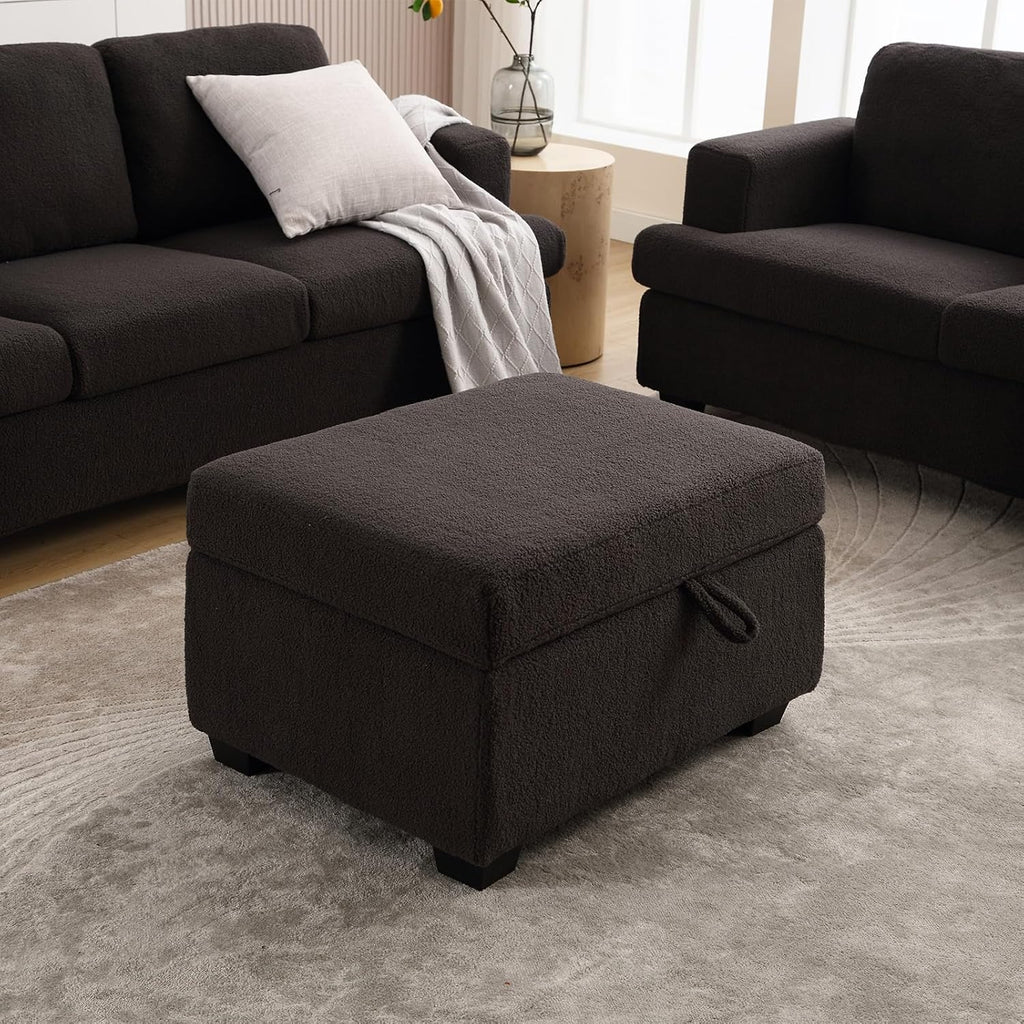 Ottoman Sofa, Modern Comfortable Ottoman with Storage Space for Living Room Apartment Lounge Sofa, Black Bouclé