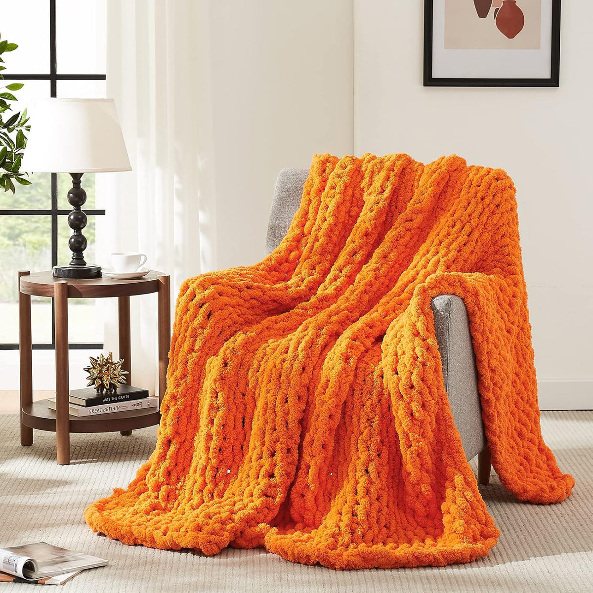 L'AGRATY Chunky Knit Blanket Throw - Soft Chenille Yarn Throw Blanket 40x50： Handmade Thick Cable Knit Crochet Blanke - Large Knit Blanket Chunky Rope Knot Throw Blanket for Couch Sofa Bed Home Decor