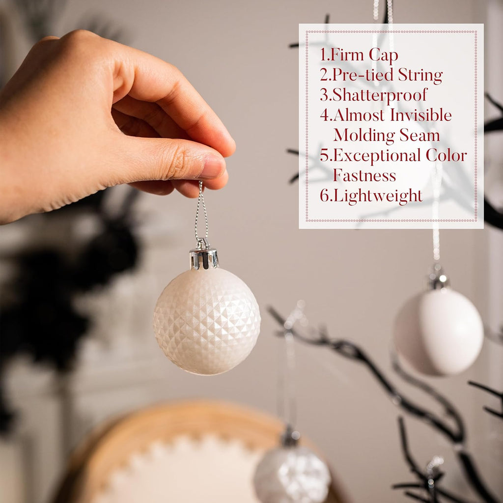 Valery Madelyn Christmas Tree Decorations Ornament Set for Fall Halloween, 50ct 2 Inches White Shatterproof Christmas Ball Ornaments Hanging Xmas Holiday Party Decor