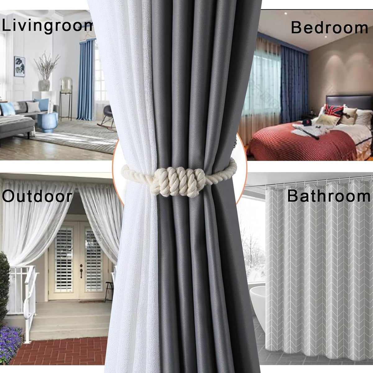 Fenghuangwu 2Pack Magnetic Curtain Tiebacks – Bohemian Style Handmade Woven Tie-Backs for Drapes,Elegant Exquisite Knot Holdbacks,Outdoor Boho & Modern Home Decor（Gold
