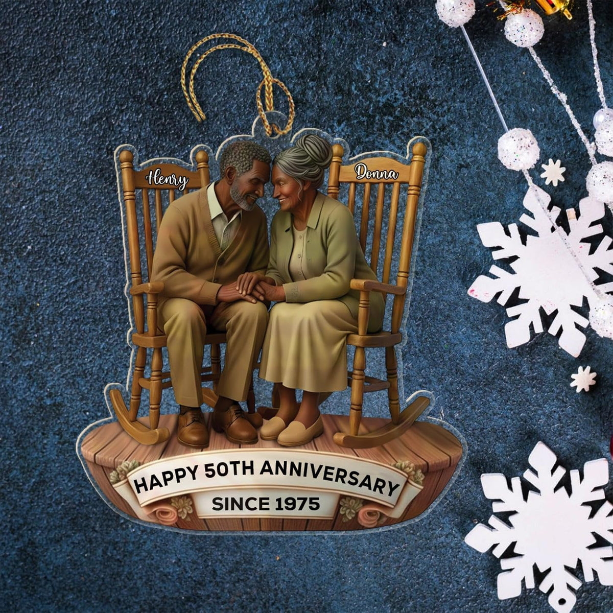 Happy 50th Anniversary Ornament Gift for African American Mr & Mrs Grandparents, Personalized 50 Years Together Christmas Ornament 2025, Customized Text/Year & Names Ornaments for Wedding Anniversary