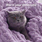 Chunky Knit Throw Blanket, 40''*50'' Knitted Throw Chenille Yarn for Bed Couch, Handmade Light Purple Crochet Big Thick Blanket, Machine Washable Cute Comfy Blanket for Home Decor