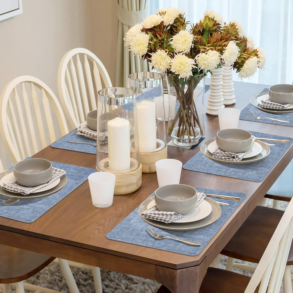 Maxpearl Faux Leather Placemats Set of 4, Waterproof - Wipe Clean - Heat Resistant - Anti Slip Dining Table Place Mats, Suitable for Indoor & Outdoor Use, 17’’×12’’, Blue