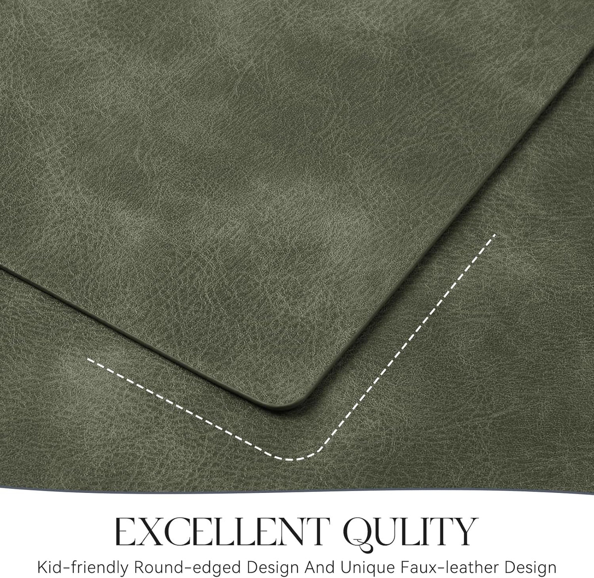 MOSAYT Vinyl Placemats Set of 4-12 X 17 Inch - Faux Leather 100% Waterproof Oil-Proof Wipeable PU Place Mats, Heat Resistant Reversible Table Mats for Kitchen, Dining, Outdoor (Olive Green)