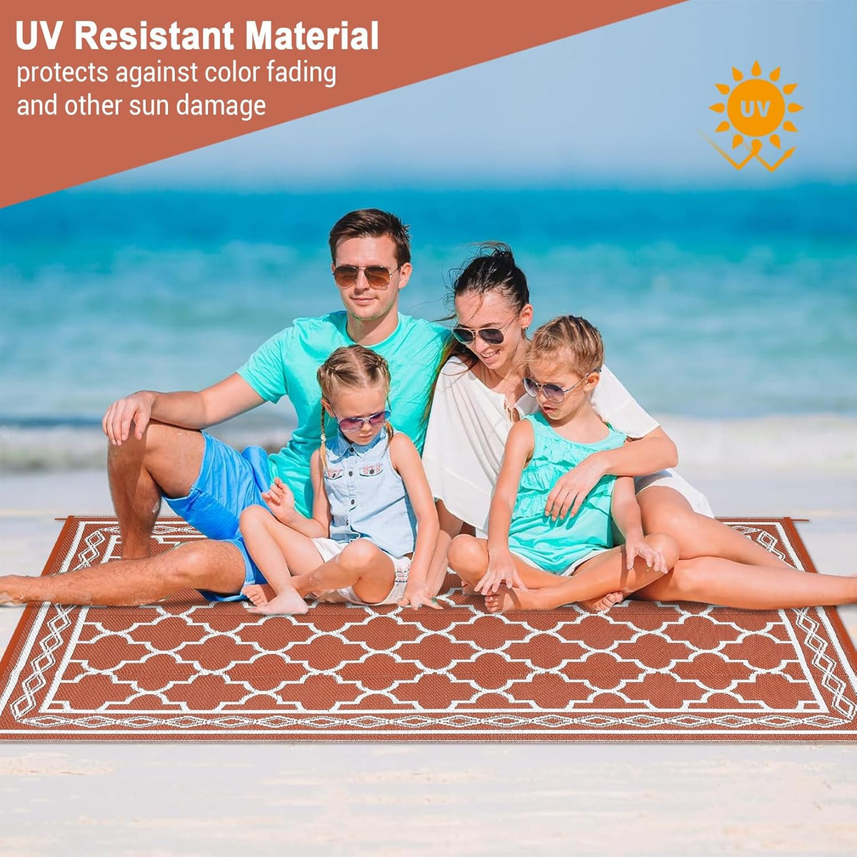 GAOMON Outdoor Rug 9'x12' Waterproof Rug for Patio Decor, Foldable Reversible Plastic Straw Area Rugs Mat for Camper, Outside Carpet for Deck, Porch, Picnic, Beach, Orange/White(Bohemia)