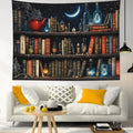 LB Gothic Bookshelf Tapestry, Horror Spider and Vintage Book Halloween Wall Tapestry for Bedroom Aesthetic, Galaxy Moon Wall Art for Living Room Dorm Home Decor Ready to Hanging, 60 x 40 Inches