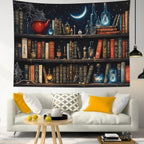 LB Gothic Bookshelf Tapestry, Horror Spider and Vintage Book Halloween Wall Tapestry for Bedroom Aesthetic, Galaxy Moon Wall Art for Living Room Dorm Home Decor Ready to Hanging, 60 x 40 Inches