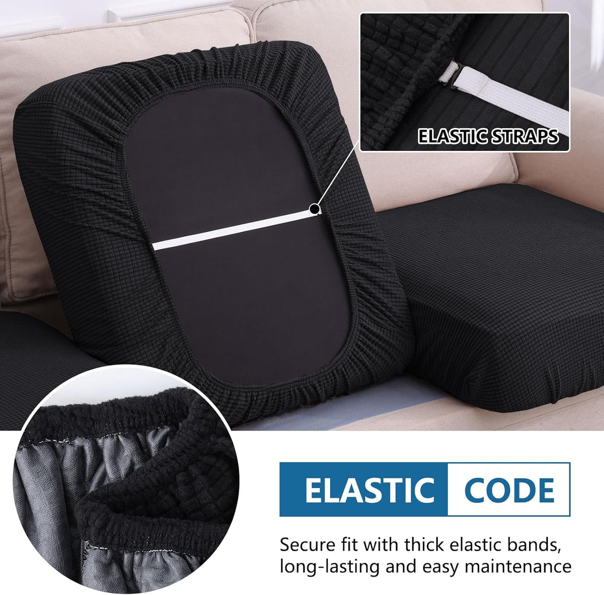 hyha Waterproof Couch Cushion Covers for Pets, Non Slip Sofa Seat Cover for Dogs Washable, Soft Thick Stretch Jacquard Fabric, Sofa Slipcovers with Elastic Bottom (1 Chaise+3 Seater, Black)