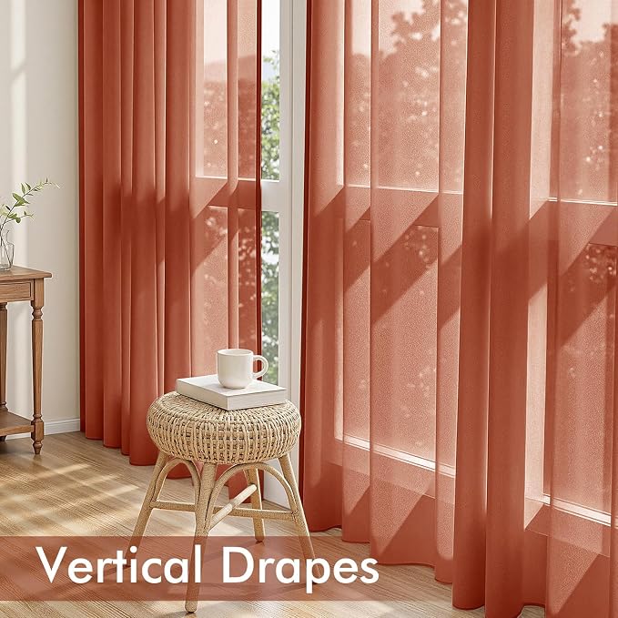 MIULEE 4 Panels Fall Burnt Orange Sheer Curtains 54 x 96 Inches | Light - Image 5
