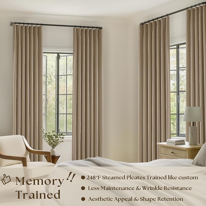 Light Brown Linen Blackout 120 Inch Curtains - Image 2
