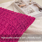 Pack of 2 Corduroy Decorative Throw Pillow Covers 18x18 Inch, Rose Red | Fall - Image 2