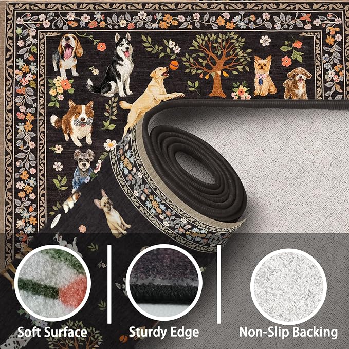 Black Floral Hallway Runner Rug 2x6 - Image 8