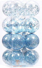 Sea Team Shatterproof Clear Plastic Christmas Ball Ornaments Decorative Xmas Balls Baubles Set with Stuffed Delicate Decorations (100mm/3.94 inch 16-Pack, Babyblue)