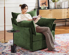 Oversized Accent Chair, Upholstered Modern Sofa Chair with Removable Backrest & Detachable Cover, 24.5" Deep Seat Large Reading Armchair for Living Room Bedroom Office - Chenille Green Set of 2