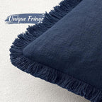 MIULEE Linen Fringe Decorative Euro Throw Pillow Covers Dark Navy 24x24 | Set - Image 3