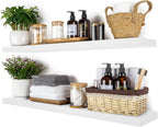 BGMG Wood Floating Shelves 36 inch Long, Wide Rustic Wooden Wall Shelves for Bathroom Living Room Bedroom Kitchen Farmhouse Set of 2-36x6.7x1.25 inch-White