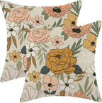 CXMEIFLY Spring Floral Pillow Covers 18 x 18 Inch Set of 2 for Vintage Mustard Yellow Pink Flowers Decor Throw Pillows Plant Cream Outdoor Decorative Cushion Cases for Couch Bed Decorations