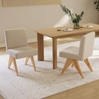 Mid Century Modern Farmhouse Dining Chairs Set of 2, Upholstered Armless Kitchen Chairs with Back and Wooden Legs, Linen Beige