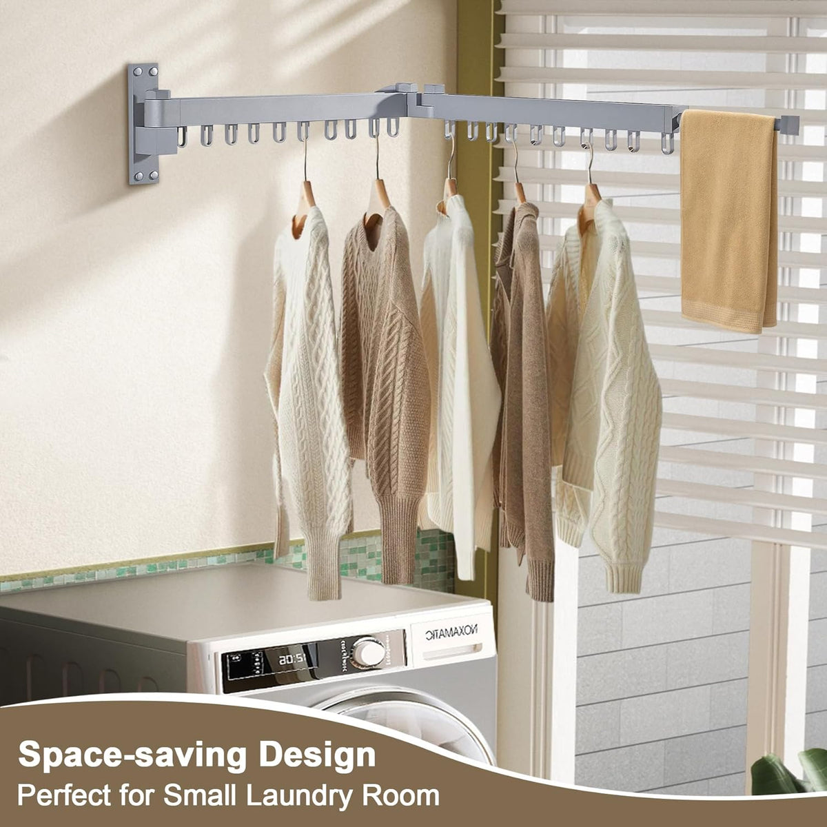 Bakala Clothes Drying Rack, Laundry Drying Rack Foldable, Heavy-Duty Space Saving Hangers, Wall Mounted Clothing Racks for Laundry Room Organization, Folding, Retractable 64" Clothes Dryer (Silver)