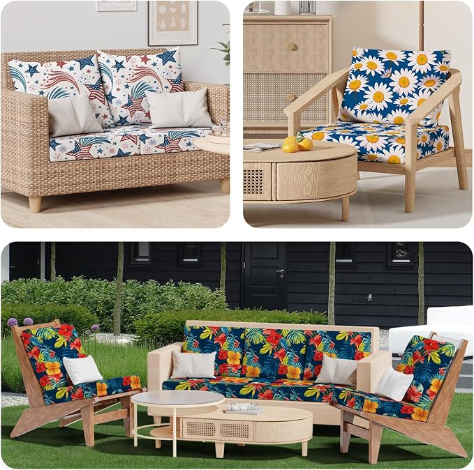 8Pcs Outdoor Cushion Covers, Stretch Patio Furniture Couch Chair Slipcovers | - Image 7