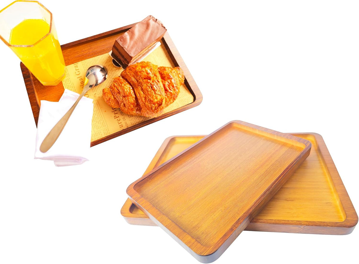 Bamboo Serving Tray – Two Sizes for Breakfast, Tea, Coffee & Snacks – Eco-Friendly Wooden Tray for Bed, Kitchen, Coffee Table, or Decorative Use