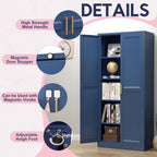 71" Storage Cabinet, Metal Pantry Cabinet, Kitchen Pantry Storage Cabinets with Doors and 4 Shelves, Cabinets for Laundry Room, Living Room, Dinning Room, Assembly Required, Blue