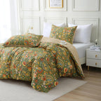 ABREEZE Paisley Bedding Sets 3Pcs Brushed Cotton Duvet Cover Set King Size Rustic Damask Green Floral Comforter Cover with Zipper Closure Boho Bedding Collections