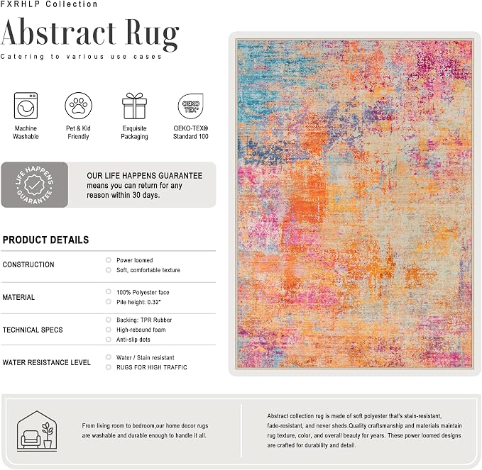 2.6x8 Washable Runner Rug：Modern Abstract Soft Carpet Galaxy Haze | - Image 3