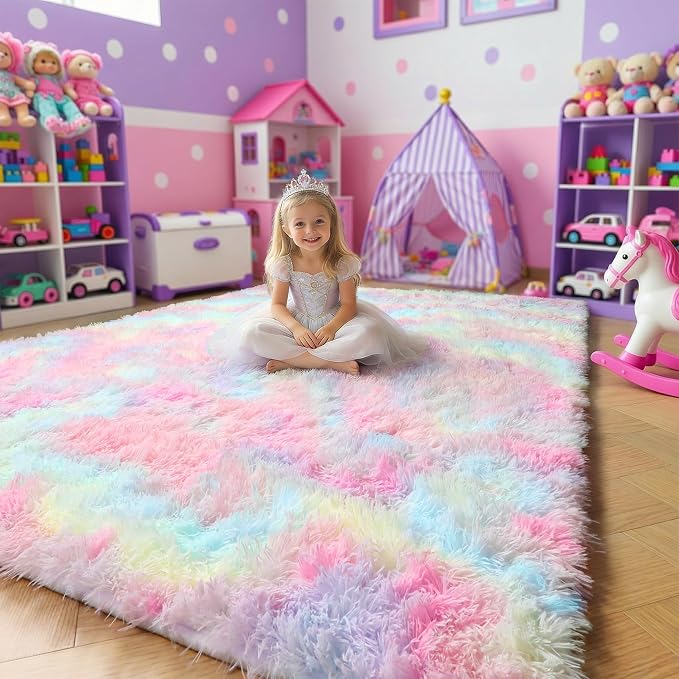 Amdrebio Rainbow Unicorn Large Fuzzy Rug 8x10 - Image 6