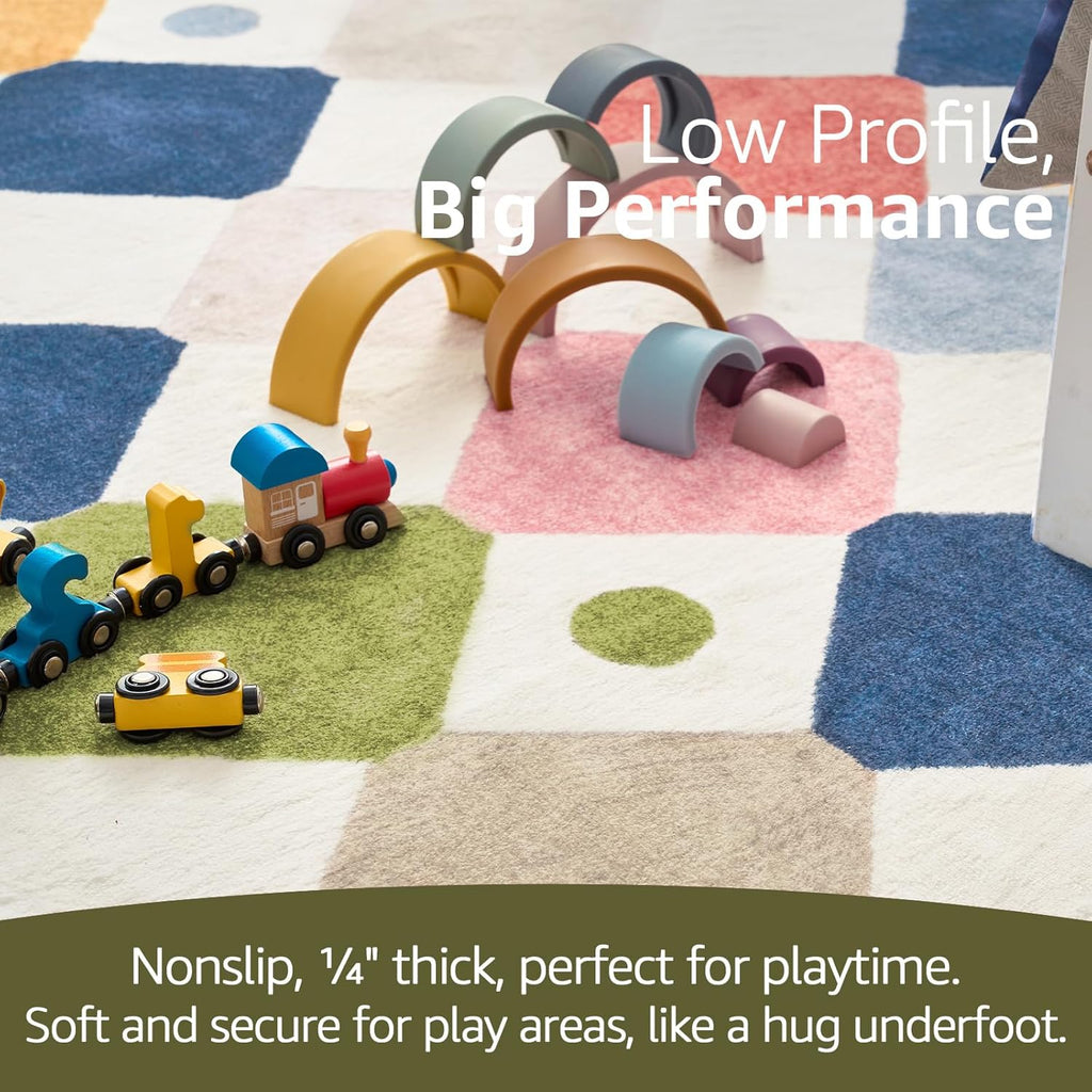 jinchan Area Rug 5x7 Kids Washable Indoor Floor Cover Non-Slip Modern Soft Rug Elementary School Classroom Colorful Diamond Carpet for Nursery Playroom Daycare Bedroom Living Room Circus on Cream