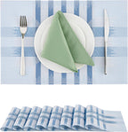 Leetaltree Geometric Print Blue Placemats Set of 8 - Heat Resistant Non-Slip Place mats for Dining Table, Washable Durable PVC Vinyl Woven Table Mats (Geometric Blue, 8)