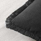 MIULEE Boho Linen Fringe Decorative Throw Pillow Covers Black 18x18 | Set of 2 - Image 3