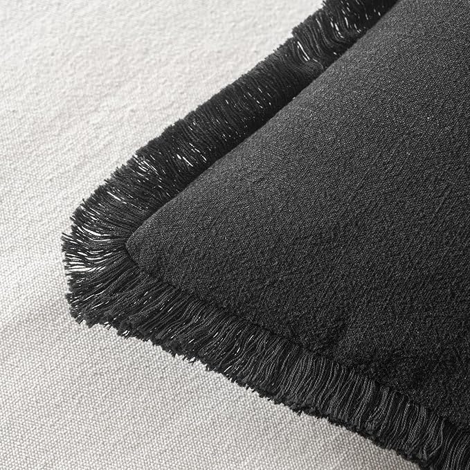 MIULEE Boho Linen Fringe Decorative Lumbar Throw Pillow Covers Black 12x20 | - Image 3