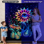 ADDWel Blacklight Sunflower Tapestry, Hippie Eye Tapestry Glow In The Dark, UV Reactive Black Light Upright Posters Wall Hanging for Bedroom Dorm Living Room Backdrop Decor
