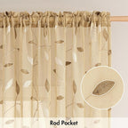 MIULEE Khaki Sheer Curtains 2 Panels Embroidered Leaf Patterned, W52 x L63 | - Image 6