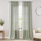Sage Green Semi Sheer Curtains 108 Inches Long 2 Panels Set Back Tab Loop by Nanspring