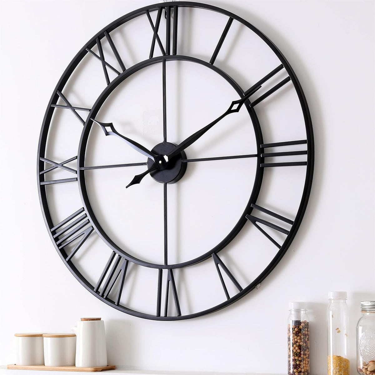 CLXEAST 30 Inch Large Wall Clock Modern, Oversized Roman Numeral Decorative Black Metal Wall Clock for Living Room Decor,House Warming Gifts New Home
