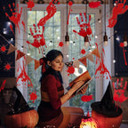 6 Pieces Bloody Handprint Window Clings – Horror PVC Stickers with Blood Splatter, Handprints, and Footprints for Scary Halloween Party Decorations, Haunted House, and Spooky Indoor Outdoor Décor