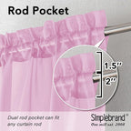 Simplebrand Pink Sheer Curtains 63 Inch Length 2 Panels, Rod Pocket Solid Color - Image 2