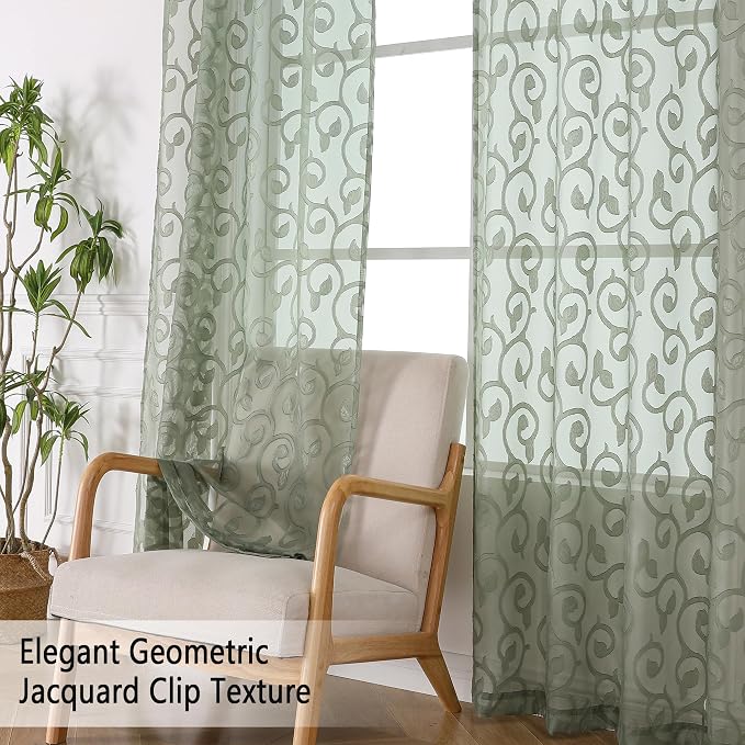 Sage Green Semi Sheer Curtains 84 inches Long - Image 4