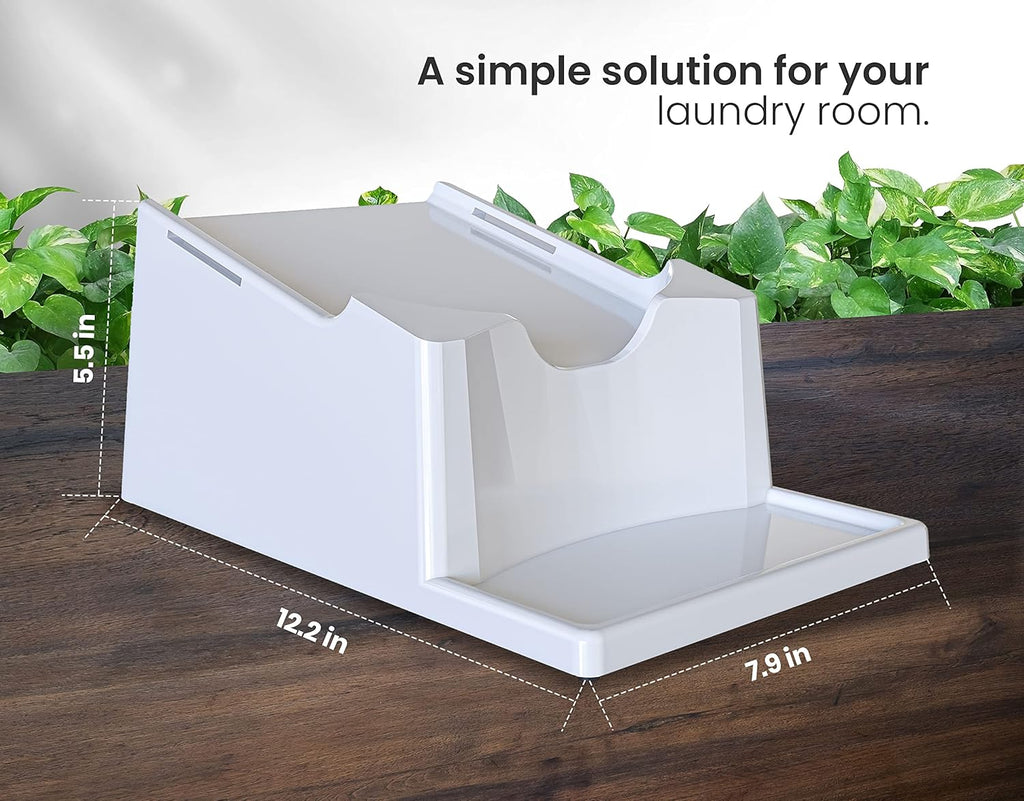 TidyFriend Liquid Laundry Detergent Holder Stand with Drip Tray & Rubber-Grip Feet, Stand for Laundry Room Organization and Storage, Fabric Softener Dispenser with Cup Holder for Easy Pouring (White)