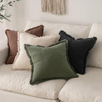 MIULEE Boho Linen Fringe Decorative Throw Pillow Covers Black 18x18 | Set of 2 - Image 5