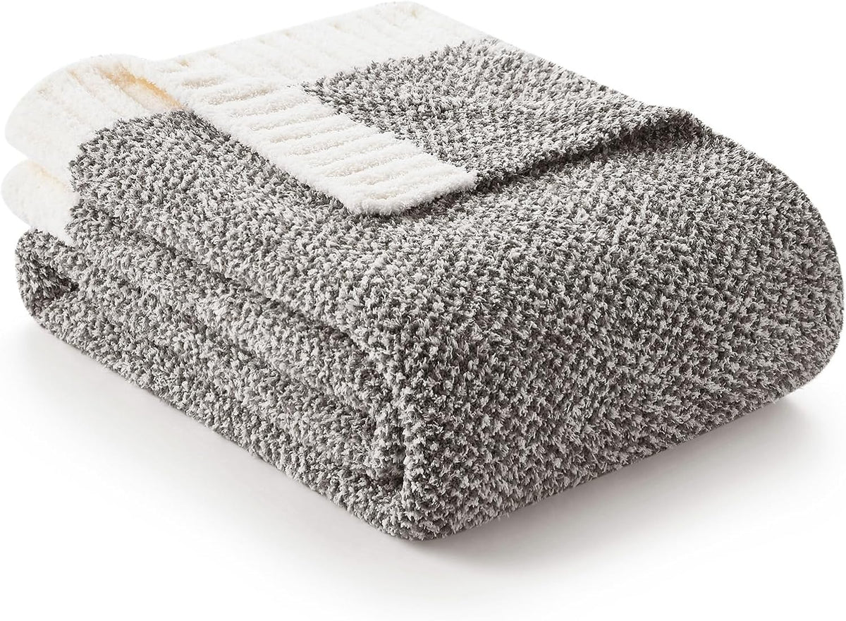 Snuggle Sac Grey Throw Blankets for Couch, Super Soft Warm Blankets Cozy Knit Fuzzy Plush Lightweight Throws for Sofa, Bed,Living Room, Dark Grey, 50x60 inches