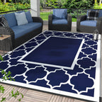 GENIMO 4' x 6' Outdoor Rug Waterproof for Patio Decor, Foldable Reversible Plastic Straw Area Rugs Mat for Camper, Outside Carpet for Rv, Deck, Porch, Picnic, Beach, Balcony, Blue & White
