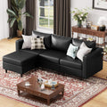 91.5" Faux Leather Modular Sectional Sofa, L Shaped Couch Set for Living Room, 3-Seater Comfy Cloud Couches with Movable Storage Ottoman,DIY Combination - Black