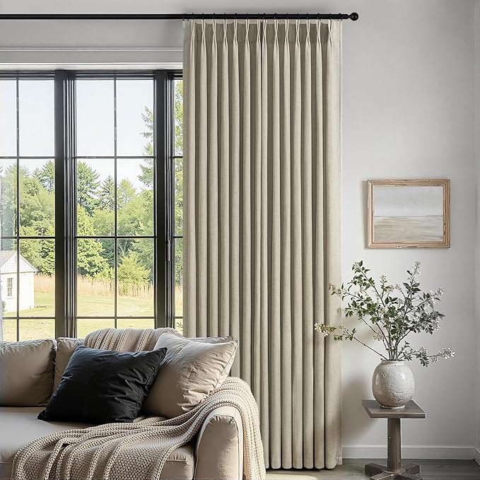 Topfinel Grey Beige Pinch Pleated Linen Curtains 84 Inch Length 2 Panels - Image 5